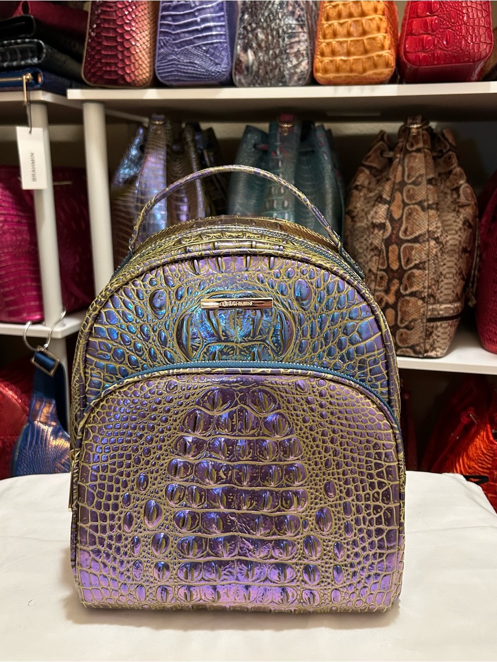 RARE Brahmin Iridescent Croc-Embossed “Illuminate” Chelcy Backpack
